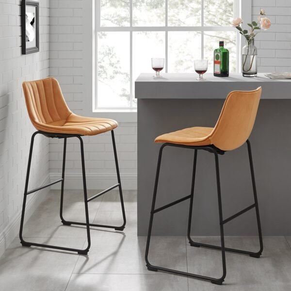 Sutton Set of 2 Barstools with Fluted Back (Mustard Velvet)