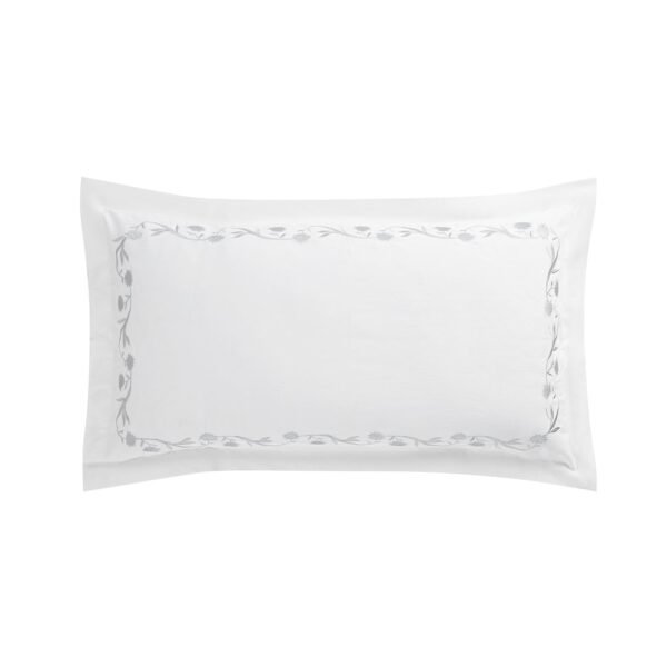 Adeline Moonshine Grey Floral Embroidered 600 Thread Count Cotton Sateen King Size Oxford Pillowcases - Pair