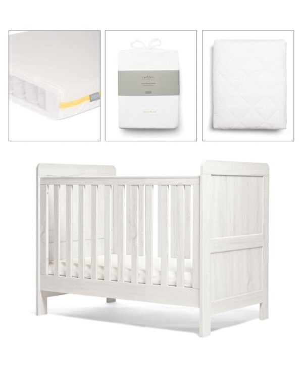 Atlas Small Cotbed Bundle with Essential Airflow Pocket Spring Mattress (4 Piece) - White