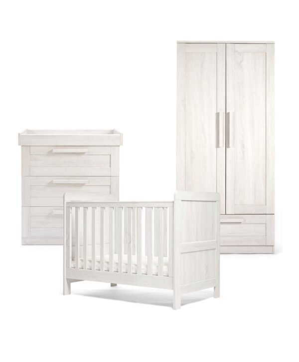 Atlas 3 Piece Small Cotbed Range with Dresser Changer & Wardrobe - White