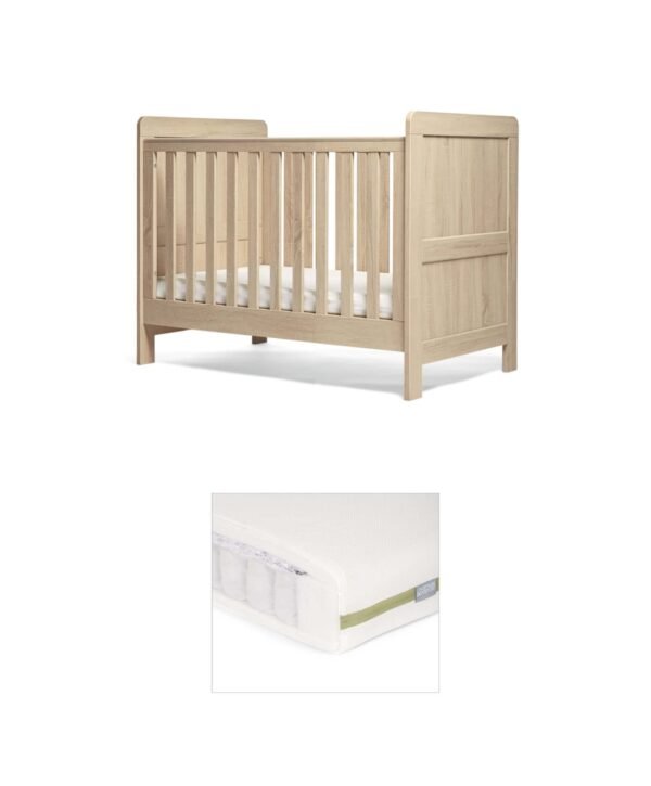 Atlas Small Cotbed Bundle with Premium Pocket Spring Small Cotbed & Cot Mattress - Light Oak